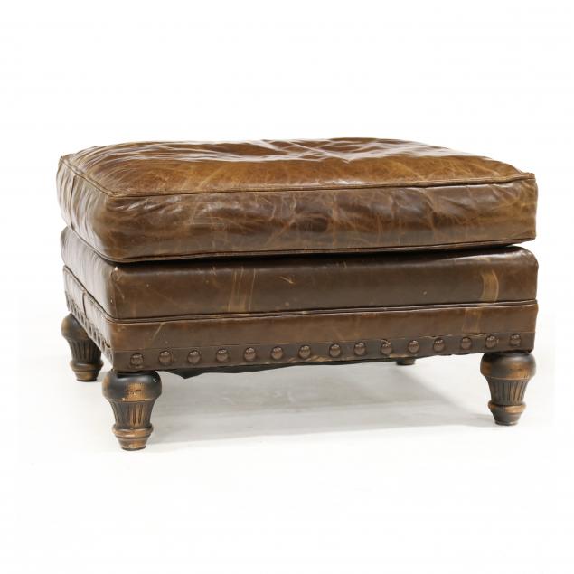 LEATHER UPHOLSTERED OTTOMAN Late 34859e