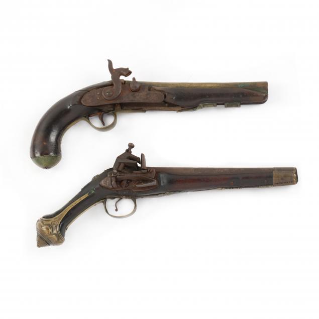 TWO ANTIQUE BLACK POWDER PISTOLS