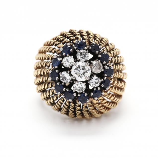 GOLD, DIAMOND, AND SAPPHIRE RING