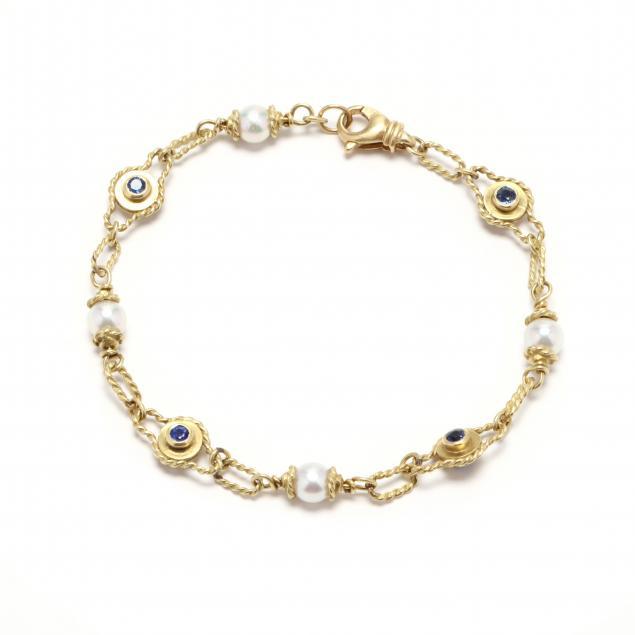 GOLD, PEARL, AND SAPPHIRE BRACELET,