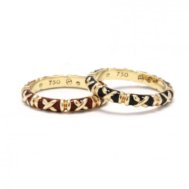 PAIR OF GOLD AND ENAMEL BANDS  348639