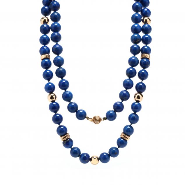 GOLD AND LAPIS LAZULI BEAD NECKLACE