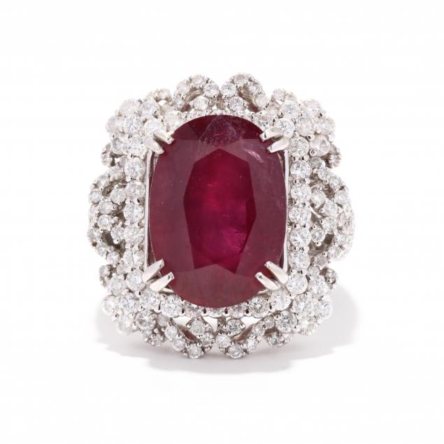 WHITE GOLD, RUBY, AND DIAMOND RING