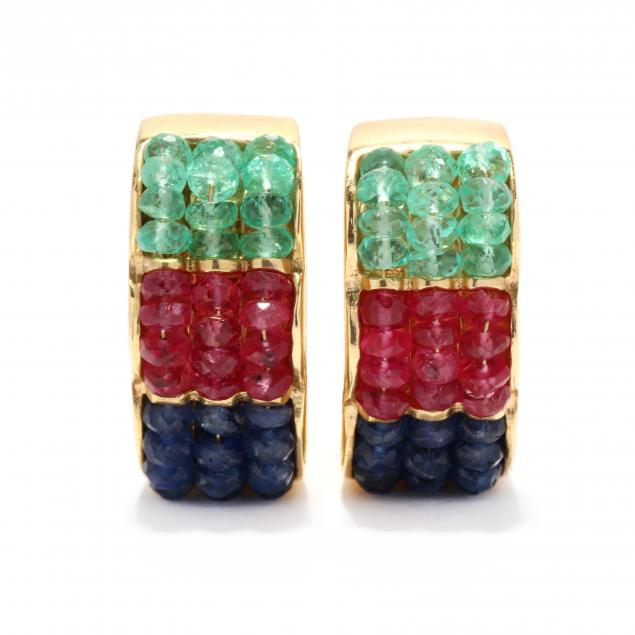 GOLD AND GEM SET EARRINGS ITALY 34865a