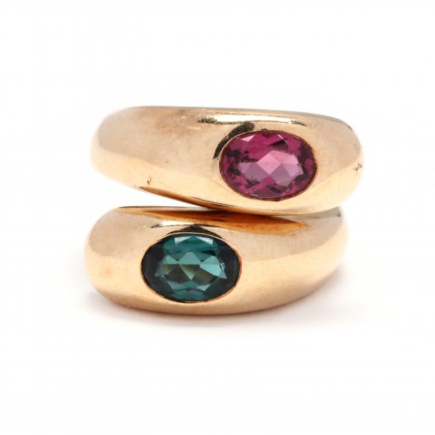 GOLD AND TWO STONE TOURMALINE RING 34866c