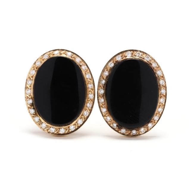 GOLD BLACK ONYX AND DIAMOND EARRINGS 34866a