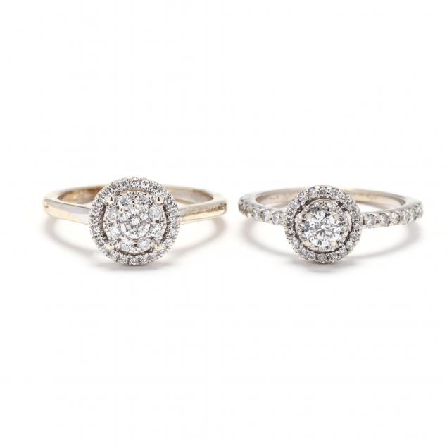 TWO WHITE GOLD AND DIAMOND RINGS