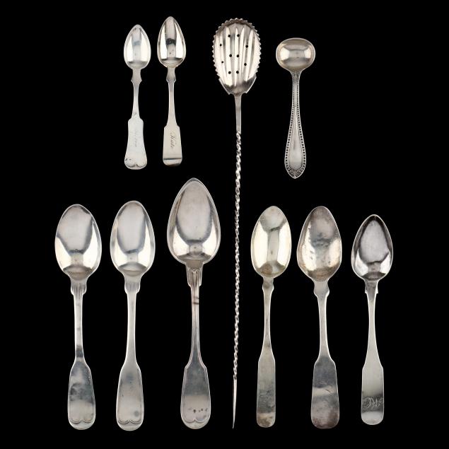 A GROUPING OF TEN COIN SILVER SPOONS