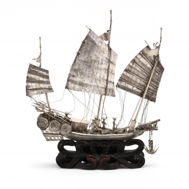 A CHINESE EXPORT SILVER MODEL OF A SHIP