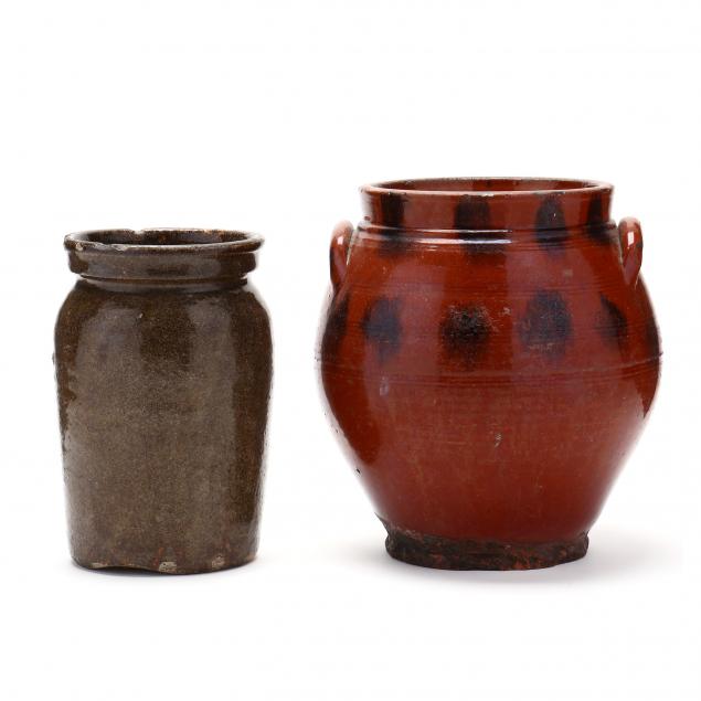 TWO ANTIQUE POTTERY JARS 19th century  3487ce