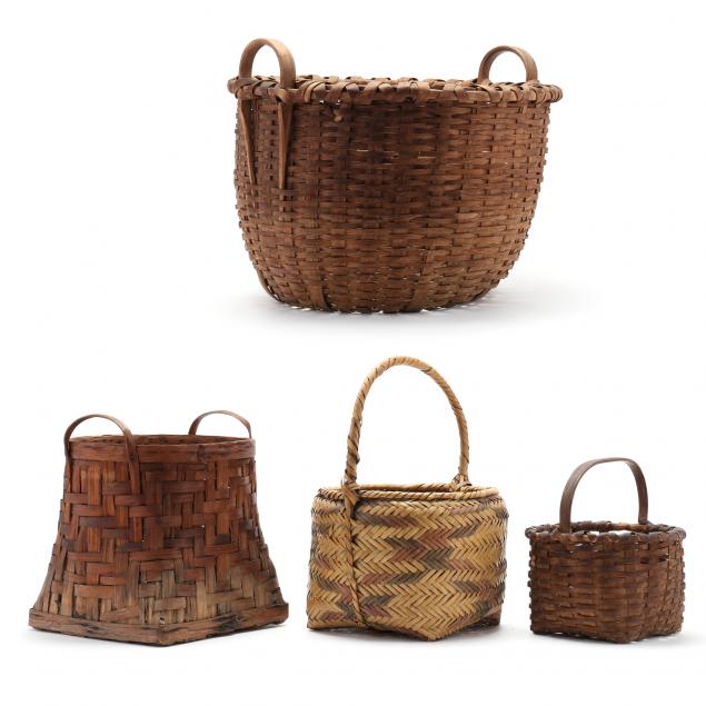 FOUR HAND-WOVEN BASKETS  Early