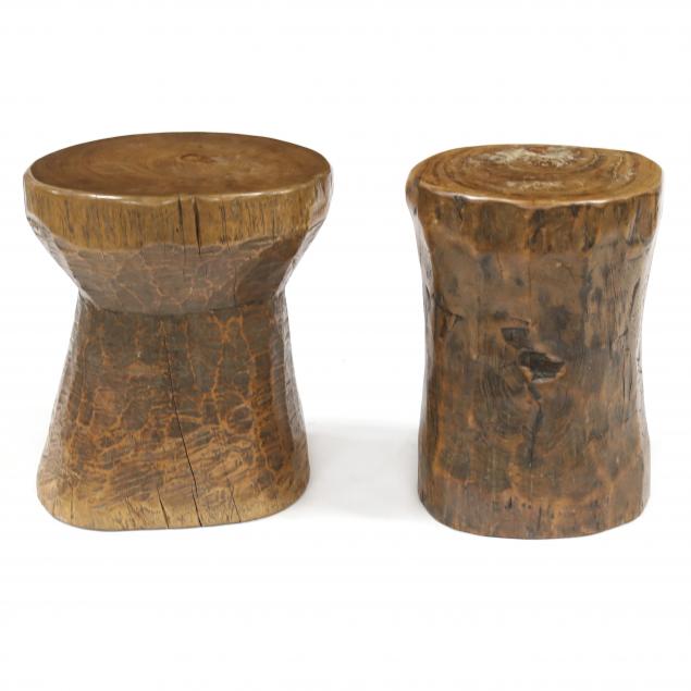 TWO TRIBAL CARVED HARDWOOD STOOLS 348861