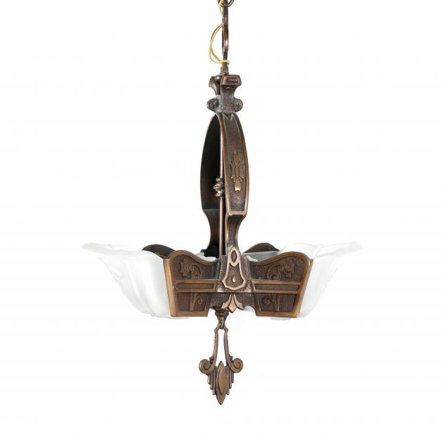 ART DECO BRONZE HANGING LIGHT Two light 348876