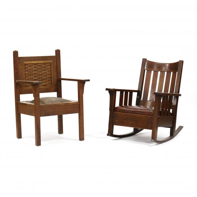 TWO MISSION OAK ARMCHAIRS Early 3488ac