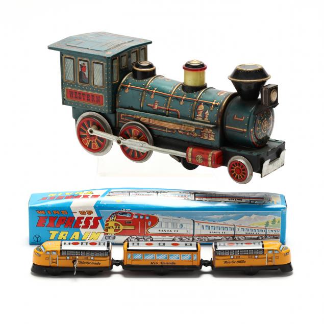 TWO TRAIN TOYS A tin Sanko Japan 348937