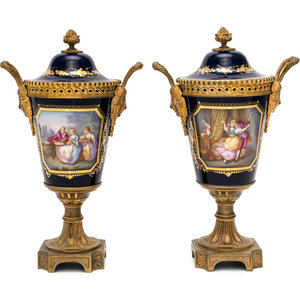 A Pair of Sèvres Style Gilt Bronze-Mounted