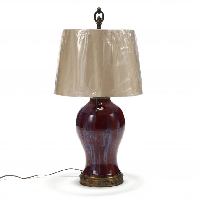 A CHINESE ROUGE FLAMBE TABLE LAMP  20th