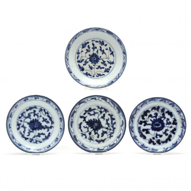 FOUR CHINESE MING DYNASTY BLUE AND WHITE