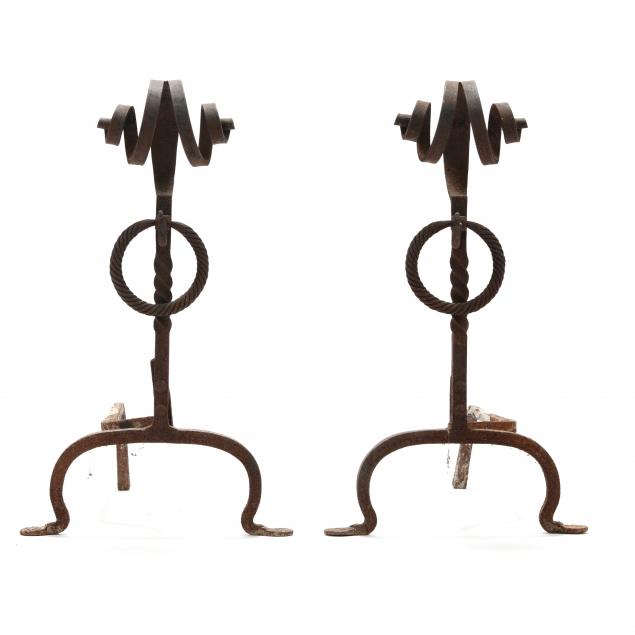 PAIR OF SPANISH STYLE WROUGHT ANDIRONS 348b0c