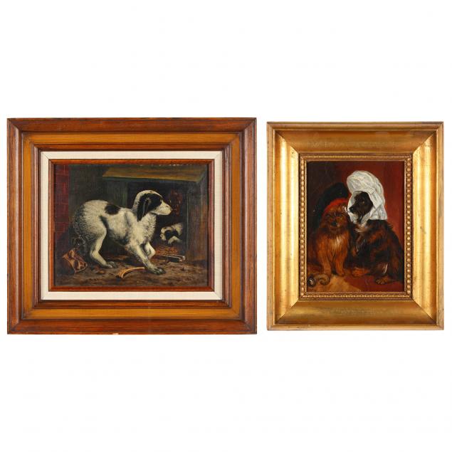 TWO ANTIQUE SATIRICAL DOG PAINTINGS 348b20