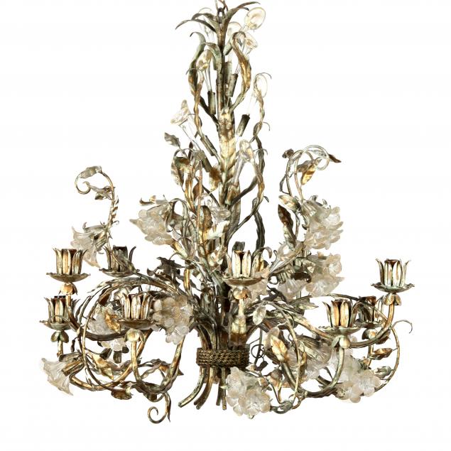 VINTAGE TOLE AND MURANO GLASS CHANDELIER 348b4d