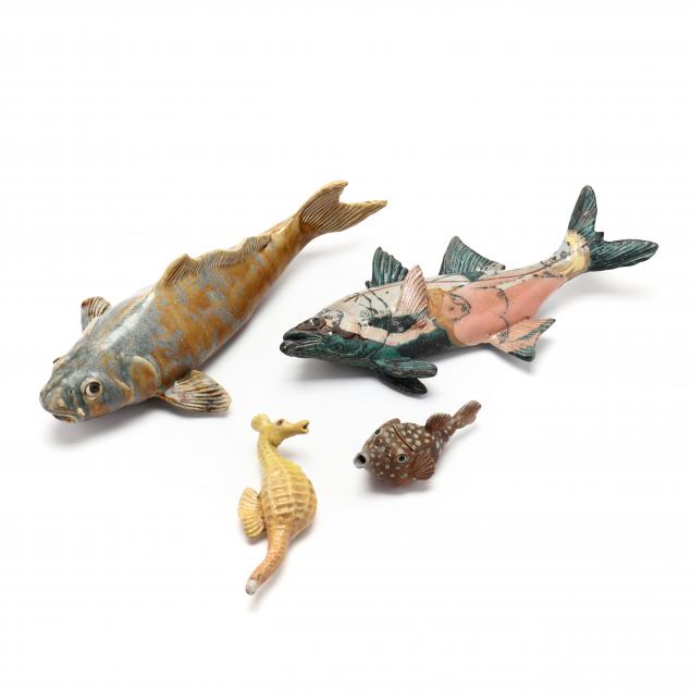 FOUR POTTERY AQUATIC FORMS, ALAN