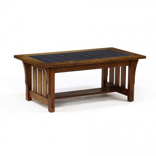 MISSION STYLE TILE TOP OAK COFFEE TABLE,