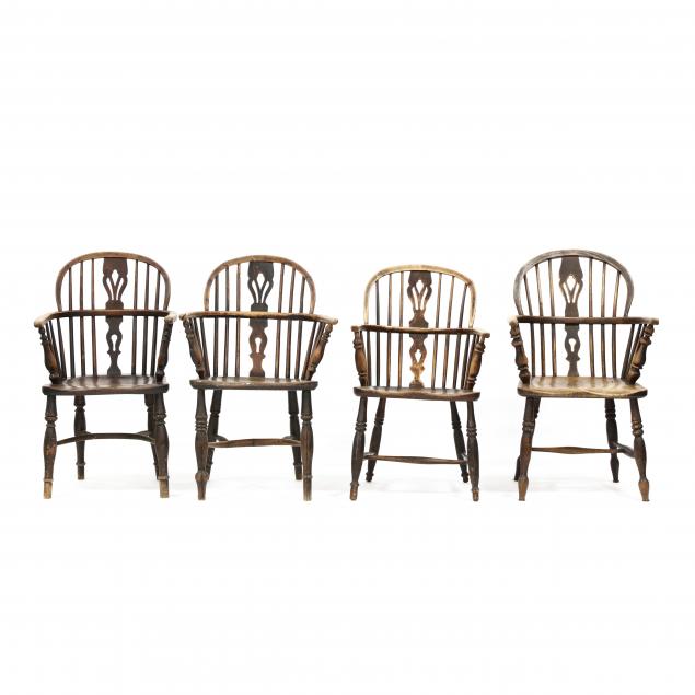 FOUR ANTIQUE ENGLISH WINDSOR ARMCHAIRS 348cdb