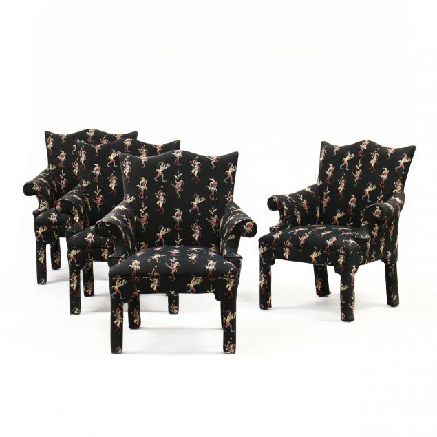 SET OF FOUR CHIPPENDALE STYLE UPHOLSTERED