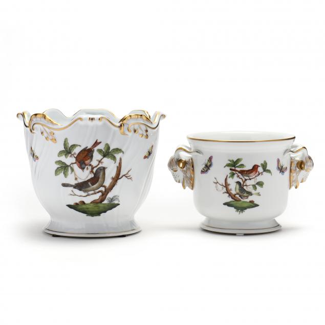 TWO HEREND PORCELAIN CACHE POTS,