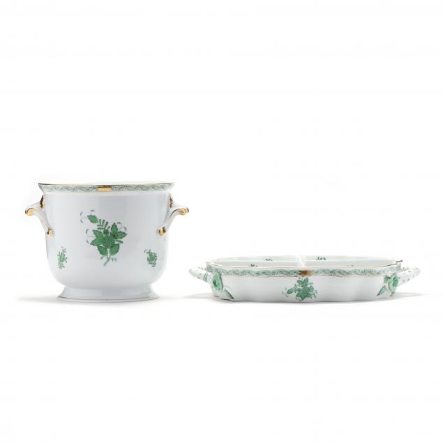 HEREND TWO CHINESE BOUQUET GREEN 348cff