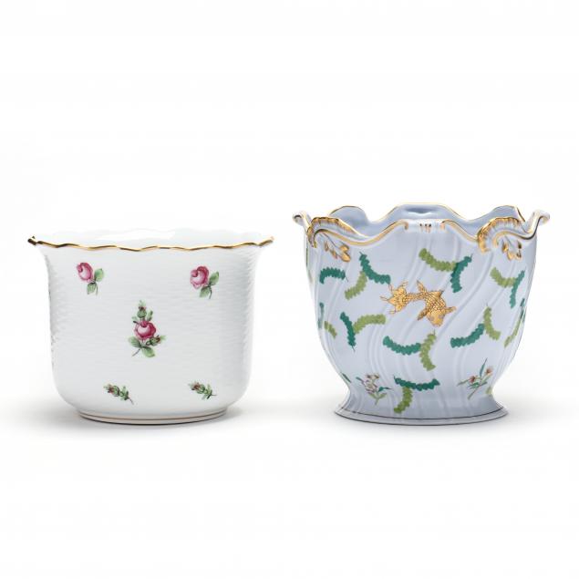 HEREND, TWO PORCELAIN CACHE POTS