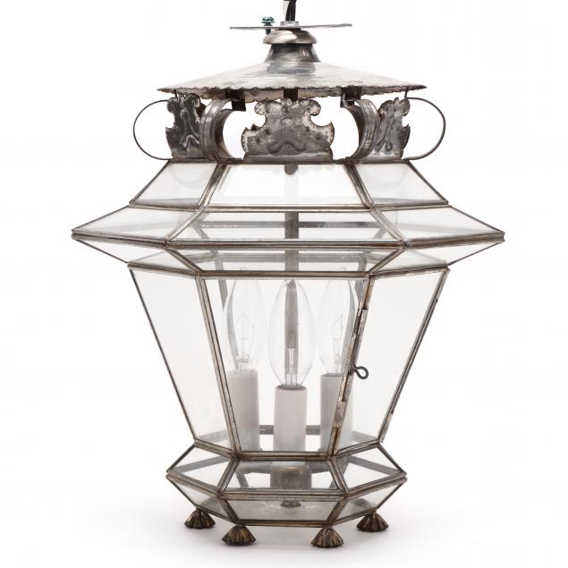 TIN AND GLASS HANGING LANTERN  34b434