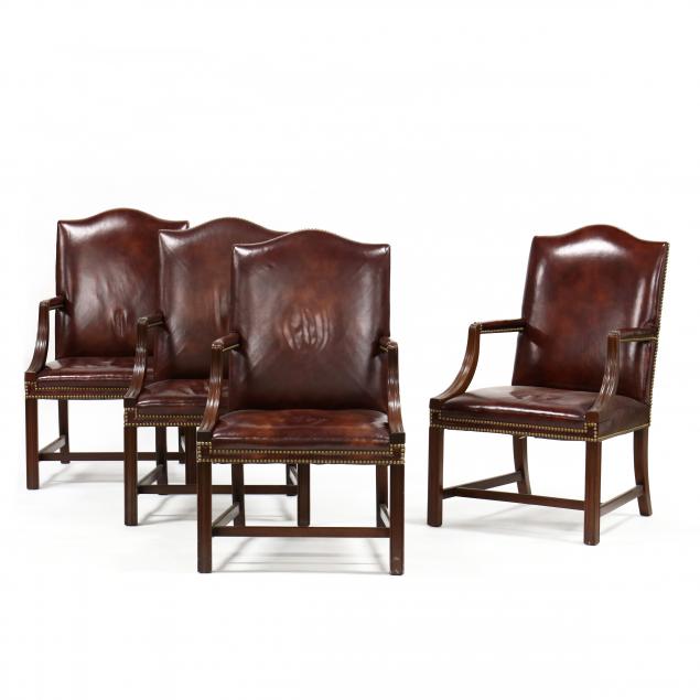 HICKORY CHAIR SET OF FOUR LEATHER 34b48a