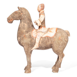A Chinese Painted Pottery Equestrian