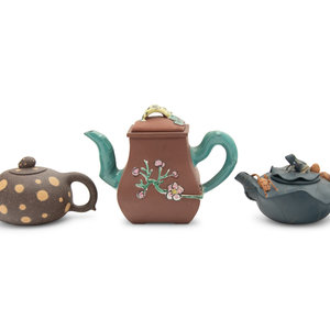 Three Chinese Yixing Pottery Teapots
Height