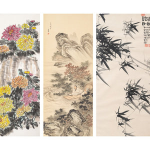Two Chinese Paintings and One Print comprising 34b5b9