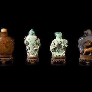 Four Chinese Carved Hardstone Snuff