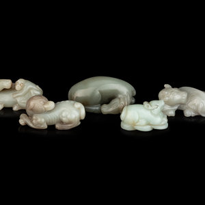 Five Chinese Carved Celadon Jade