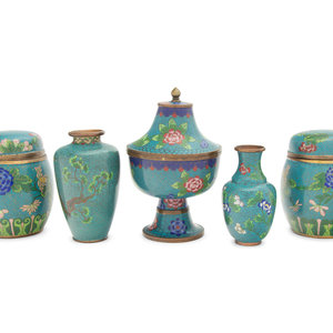 Five Chinese Turquoise Ground Cloisonn  34b5f9