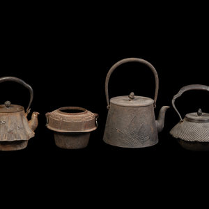 Three Japanese Cast Iron Teapots,