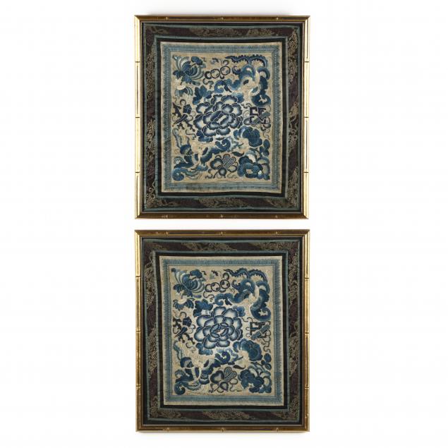 A PAIR OF FRAMED CHINESE SILK EMBROIDERED