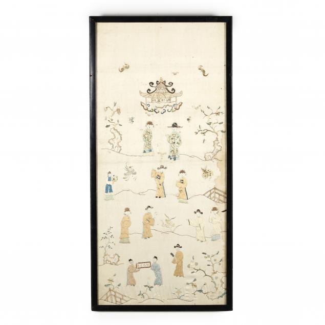 A FRAMED CHINESE SILK EMBROIDERY WITH