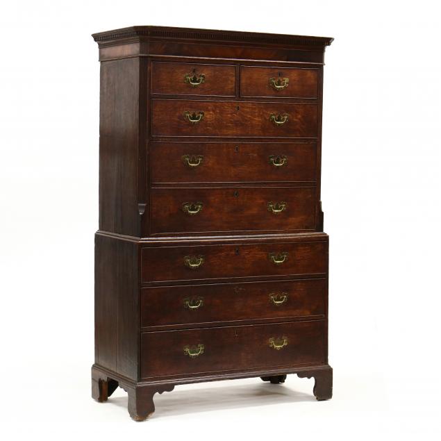 GEORGE III OAK CHEST ON CHEST Early