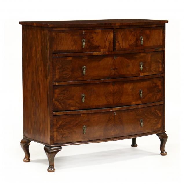 EDWARDIAN BURLWOOD BOW FRONT CHEST