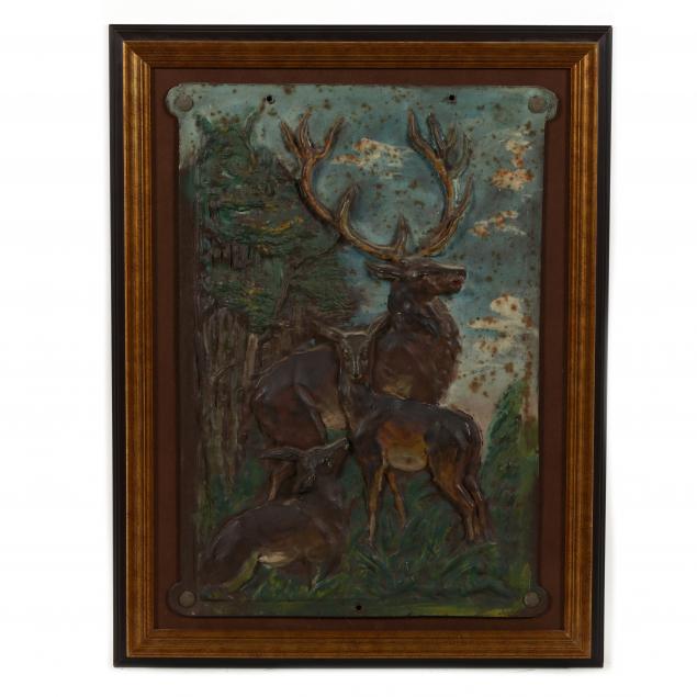 IRON RELIEF PLAQUE OF DEER Hand painted  34b6af