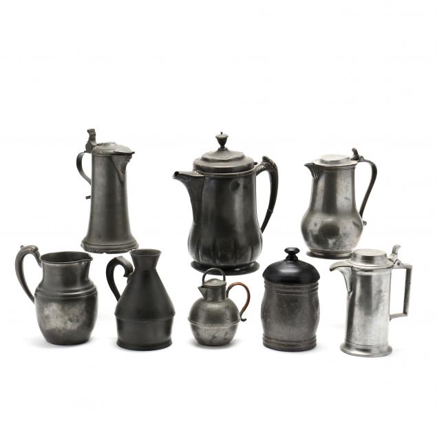 A COLLECTION OF EIGHT ANTIQUE PEWTER