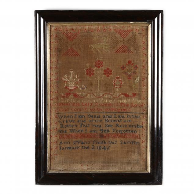 FRAMED NEEDLEWORK SAMPLER, ANN