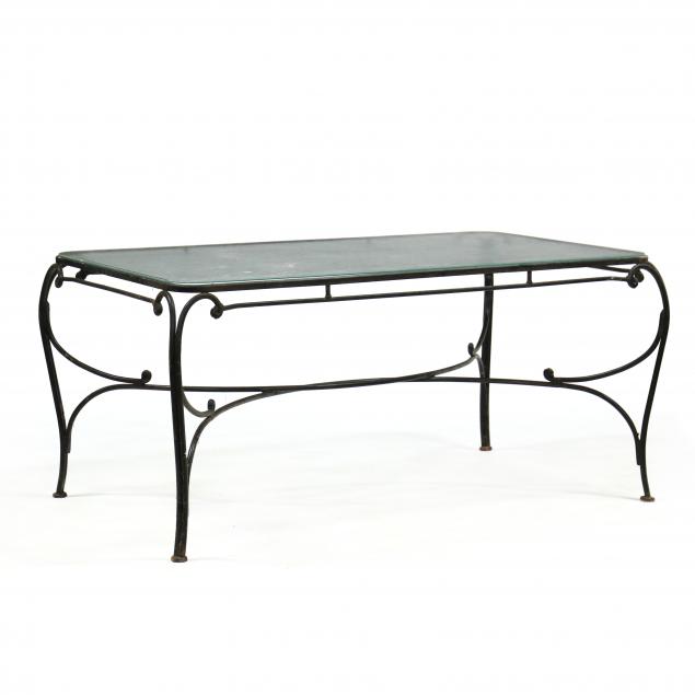 IRON AND GLASS PATIO TABLE Contemporary,