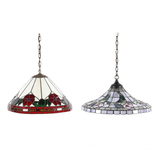 TWO STAINED GLASS HANGING LAMPS